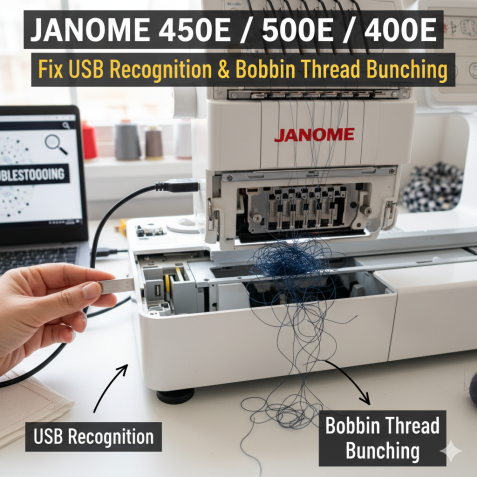 Janome 450e / 500e / 400e Troubleshooting: Fix USB Recognition & Bobbin Thread Bunching