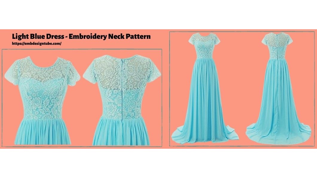 Light Blue Dress - Embroidery Neck Pattern