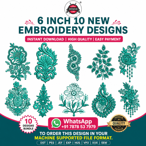 6 Inch Floral Embroidery Design Bundle - 10 Embroidery Designs