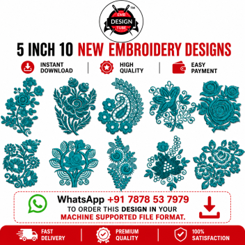 5 Inch 10 Floral Embroidery Designs Collection