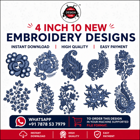 4 Inch Floral Embroidery Design Bundle – 10 New Designs
