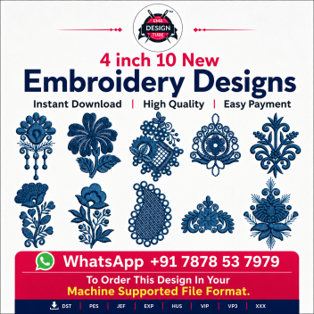 4 Inch 10 New Floral Machine Embroidery Designs Bundle