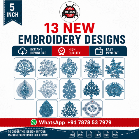 5 Inch 13 Floral Embroidery Designs Bundle – Instant Download