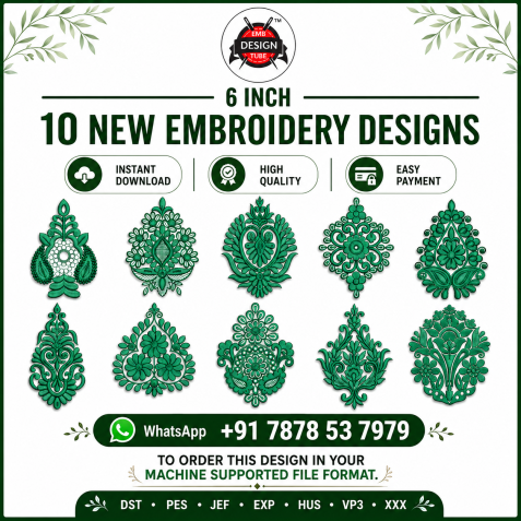 6 Inch 10 New Floral Embroidery Designs Bundle