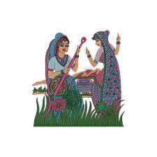Woman Art Embroidery Design Playing Guitar 14094
