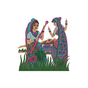 Woman Art Embroidery Design Playing Guitar 14094