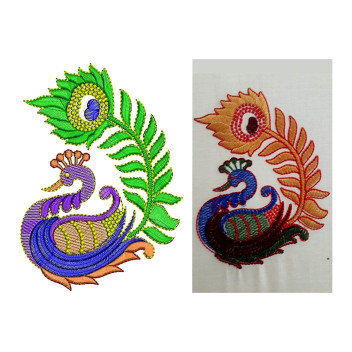 Stylized Mythic Peacock and Scrolling Feather