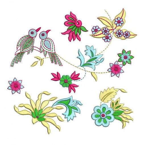Bird Sequins With Flat Allover Embroidery Design 24926