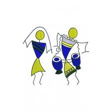 Indian Folk Warli Musicians Applique Design 16933 Indian Folk Warli Musicians Applique Design 16933