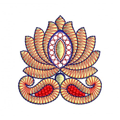 Simple Flower Lotus Corner Embroidery Design 17140