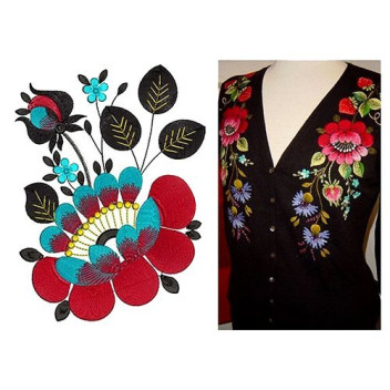 Pink Lotus Flower And Leaves Embroidery 21239