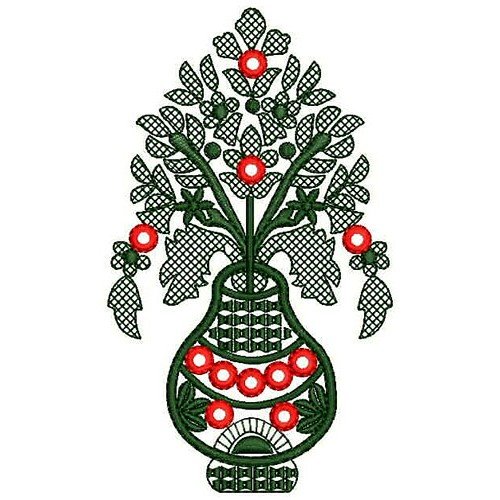 Designer Plant Pot Applique In Embroidery 23706