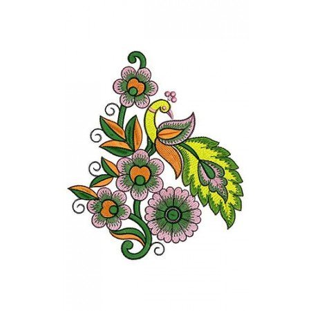 Peacock On Flower Embroidery Design 23815