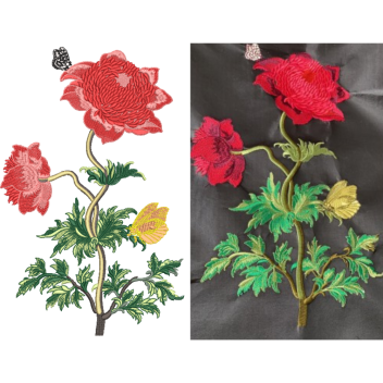 Red Flora Applique Design In Embroidery 24169