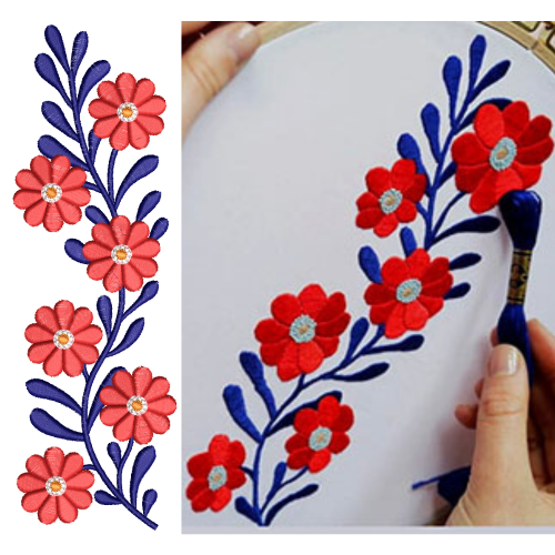Red Flora Vine Applique Embroidery Design 24224
