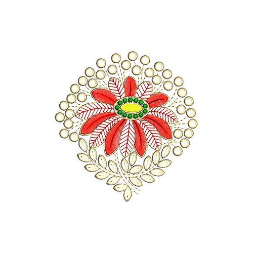 Red Flora Design In Applique Embroidery 24339