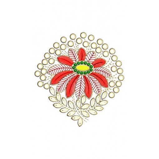 Red Flora Design In Applique Embroidery 24339