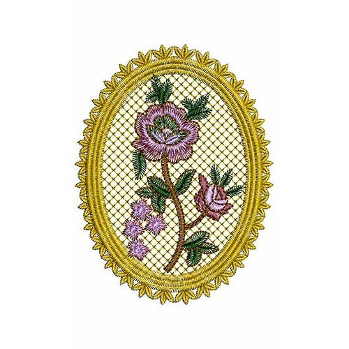 Rose Flower In Gridded Oval Applique Embroidery Design 24527