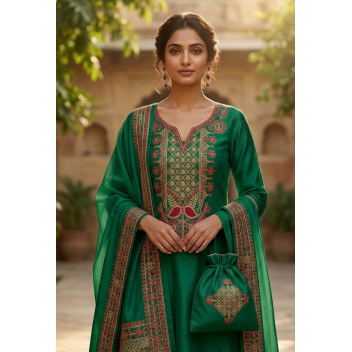 Elegant Traditional Floral V-Neckline Embroidery Design