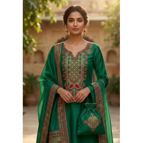 Elegant Traditional Floral V-Neckline Embroidery Design