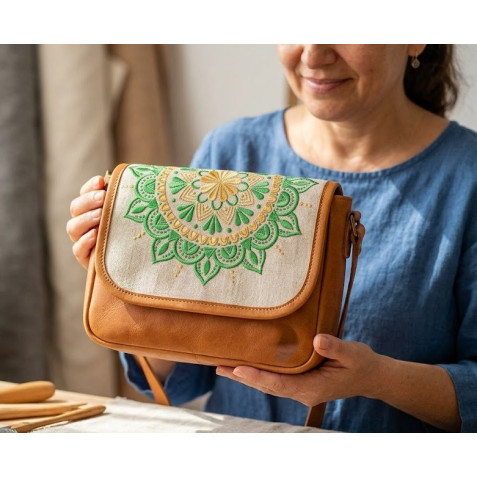 Mandala HALF CIRCLE Leaf & Floral Embroidery Design
