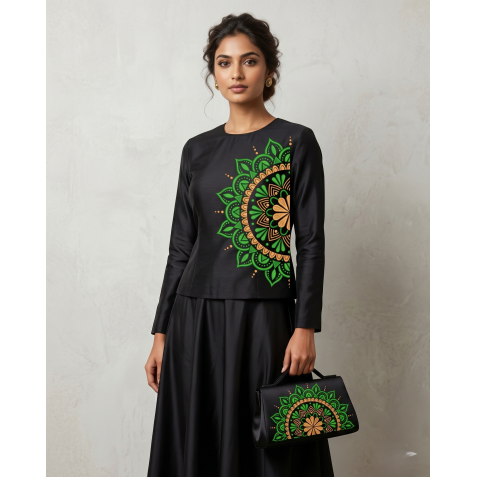 Mandala HALF CIRCLE Leaf & Floral Embroidery Design