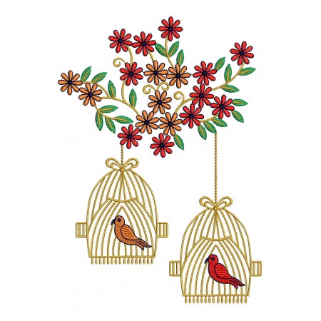 Birds In Cages Embroidery Design