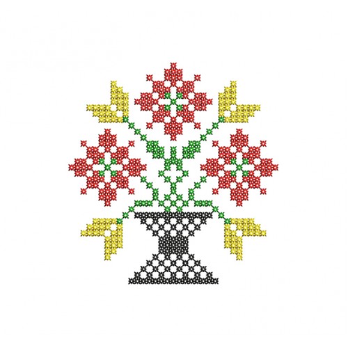 Cross Stitch Flower Pot Embroidery