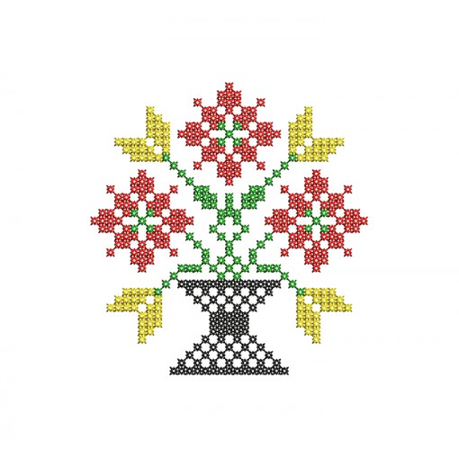 Cross Stitch Flower Pot Embroidery
