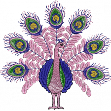 Delicate Peacock Embroidery Design (Single Color, 19.1cm x 19.3cm)