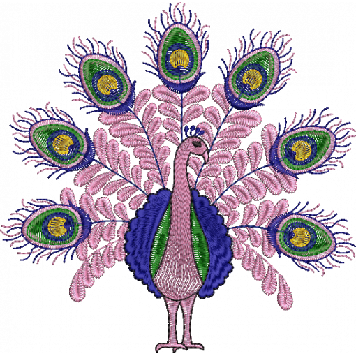 Delicate Peacock Embroidery Design (Single Color, 19.1cm x 19.3cm)