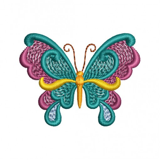  Detailed Butterfly Embroidery Design (6 Colors, 3.8cm x 4.9cm)