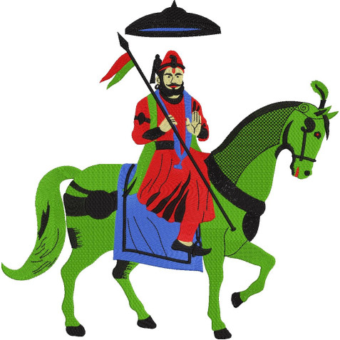 Majestic Jai Baba Ramdevji Maharaj Embroidery Design (6 Colors, 40.2cm x 39.8cm)