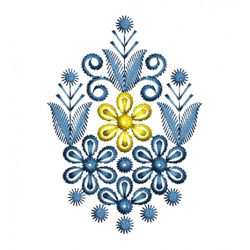 Embroidery Motif With Flowers And Leaves