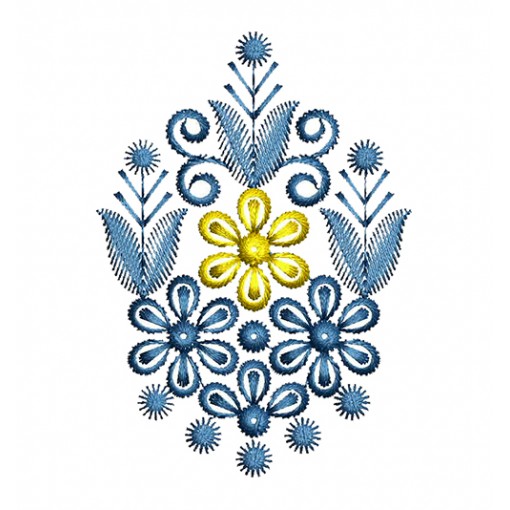 Embroidery Motif With Flowers And Leaves