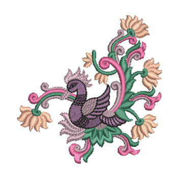 Ornate Peacock Flower Corner Embroidery Design
