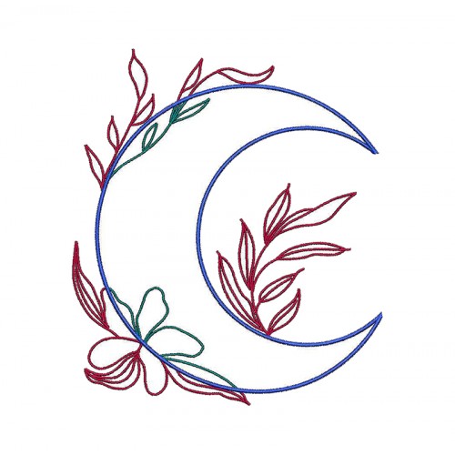 Floral Moon Embroidery Design