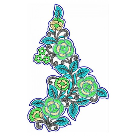 Floral Motifs With Leaf Applique Embroidery Design 24667