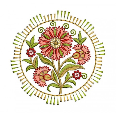 Flowers In Circle Frame Applique