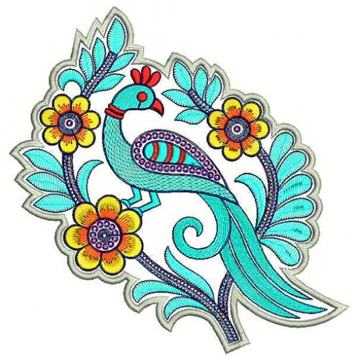 Gold Peacock Feather Sequence Embroidery Design 24721