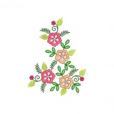 Green Leaves With Colourful Flowers Embroidery