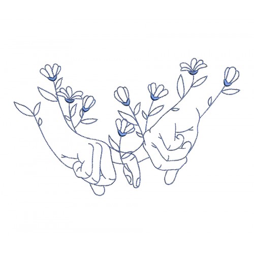 Hand With Flower Line Art Embroidery