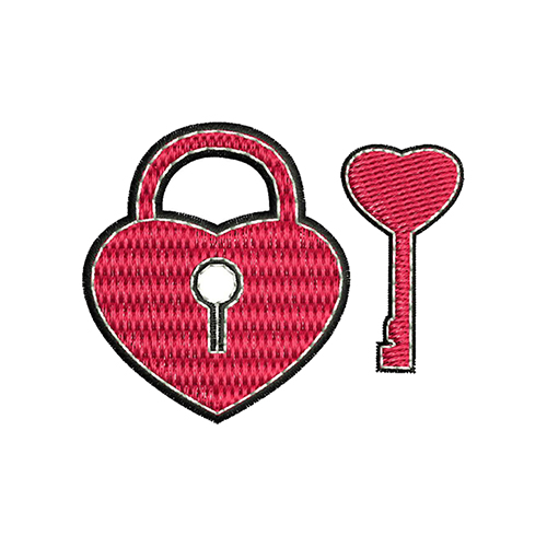 Heart Padlock With Key Embroidery