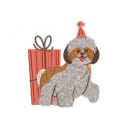 Shih Tzu Christmas Embroidery Design