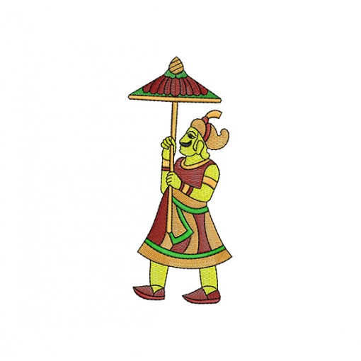 Traditional Man With Umbrella Embroidery
