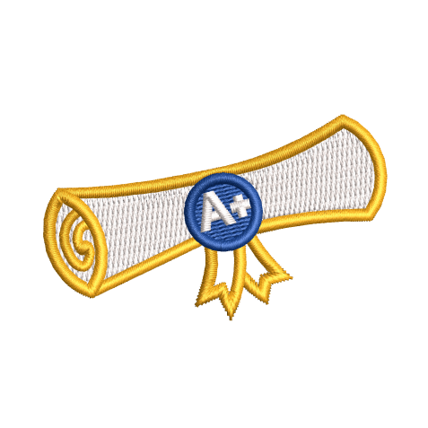 A+ Grade Diploma Scroll Achievement Embroidery Design