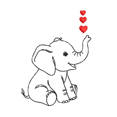 Baby Elephant with Flying Hearts Embroidery Design