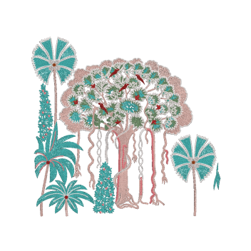 Banyan Tree with Exotic Birds Embroidery Design