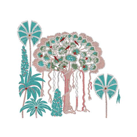 Banyan Tree with Exotic Birds Embroidery Design