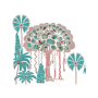 Banyan Tree with Exotic Birds Embroidery Design
